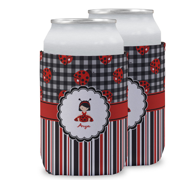 Custom Ladybugs & Stripes Can Cooler (12 oz) w/ Name or Text