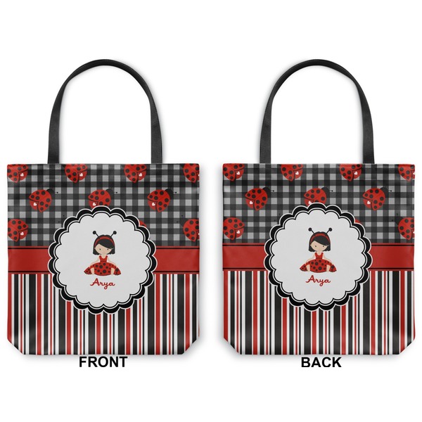 Ladybugs & Stripes Canvas Tote - Front and Back