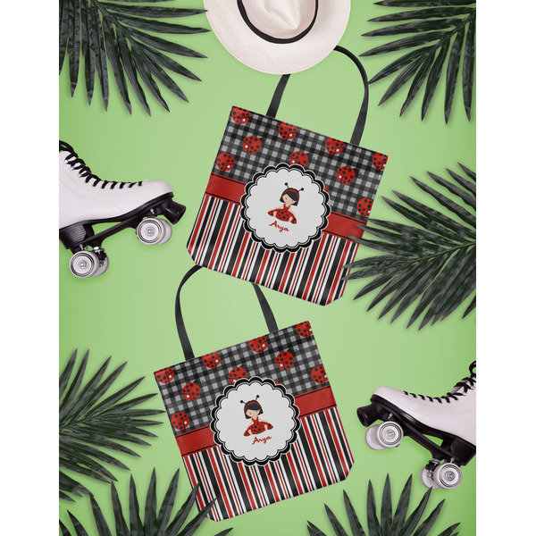 Ladybugs & Stripes Canvas Tote Lifestyle Front and Back