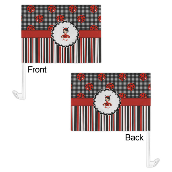 Ladybugs & Stripes Car Flag - 11" x 8" - Front & Back View