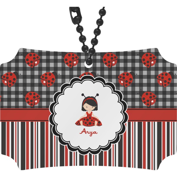 Custom Ladybugs & Stripes Rear View Mirror Ornament (Personalized)