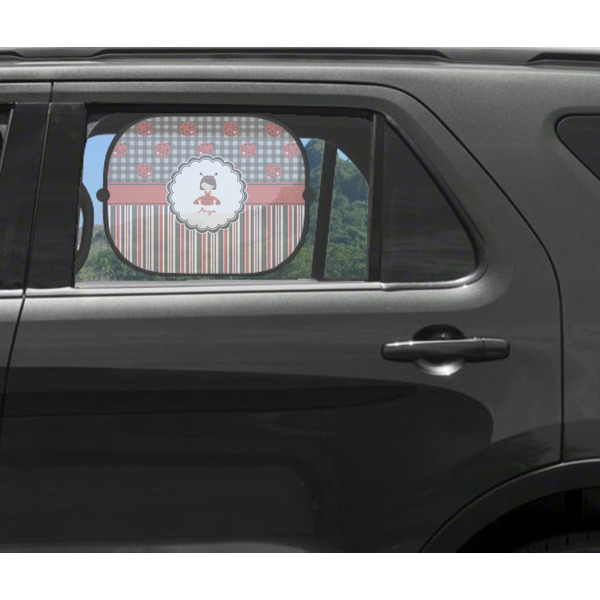 Ladybugs & Stripes Car Sun Shade Black - In Car Window