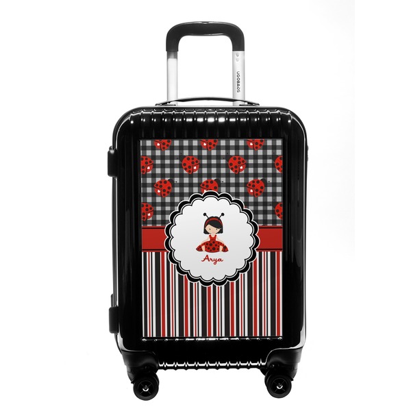 Custom Ladybugs & Stripes Carry On Hard Shell Suitcase (Personalized)
