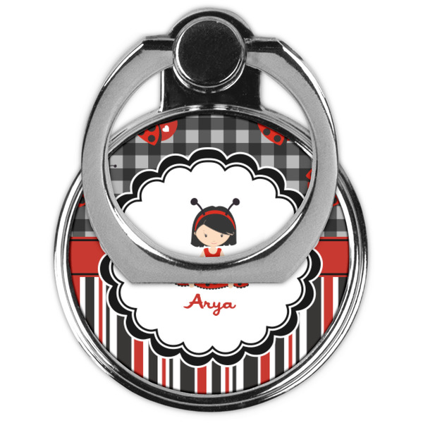 Ladybugs & Stripes Cell Phone Ring Stand & Holder - Front (Collapsed)