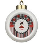Ladybugs & Stripes Ceramic Ball Ornament (Personalized)