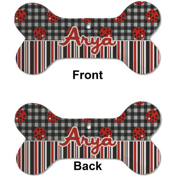 Ladybugs & Stripes Ceramic Flat Ornament - Bone Front & Back (APPROVAL)