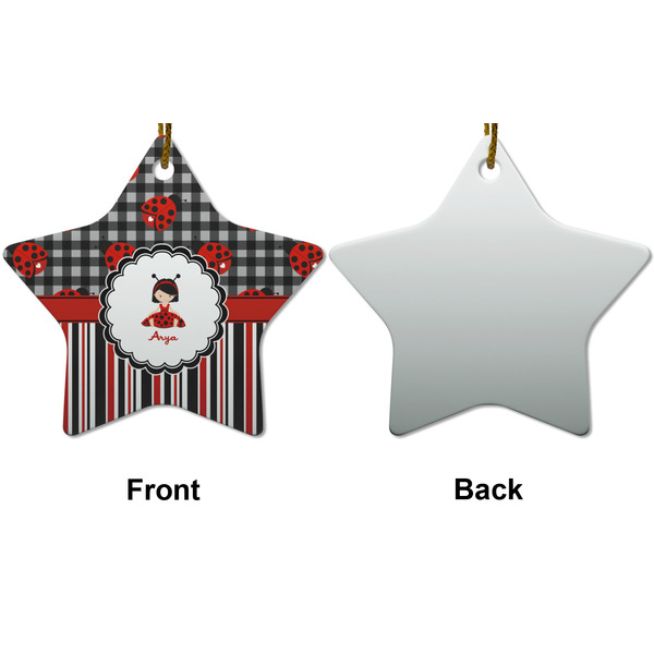 Ladybugs & Stripes Ceramic Flat Ornament - Star Front & Back (APPROVAL)