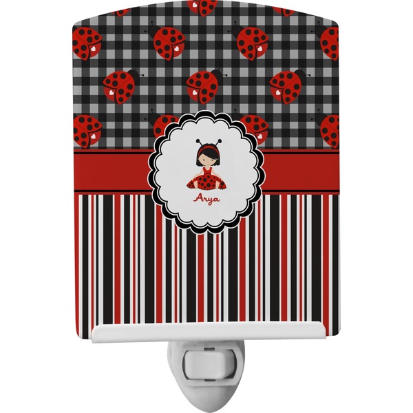 Custom Ladybugs & Stripes Ceramic Night Light (Personalized)