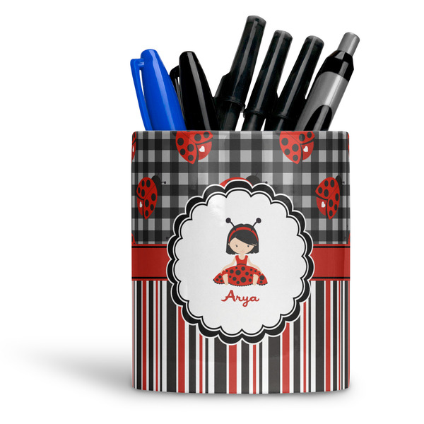 Custom Ladybugs & Stripes Ceramic Pen Holder