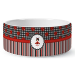 Ladybugs & Stripes Ceramic Dog Bowl - Large (Personalized)