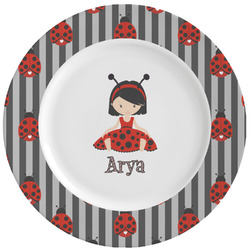 Ladybugs & Stripes Ceramic Dinner Plates (Set of 4) (Personalized)