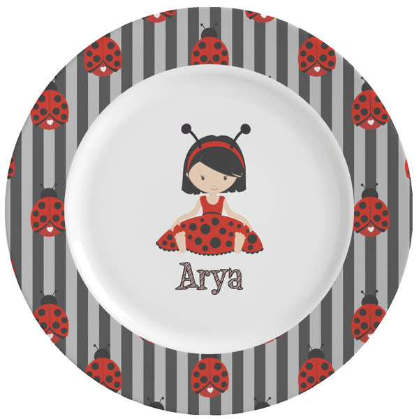 Custom Ladybugs & Stripes Ceramic Dinner Plates (Set of 4) (Personalized)