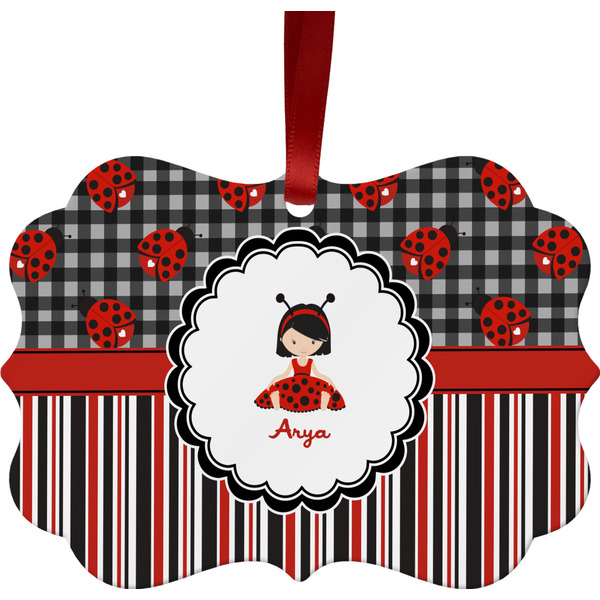 Ladybugs & Stripes Christmas Ornament (Front View)