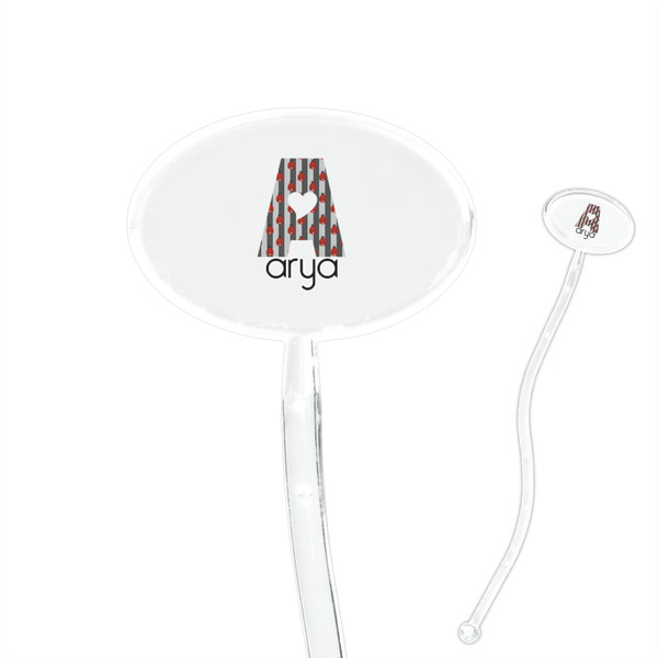 Custom Ladybugs & Stripes 7" Oval Plastic Stir Sticks - Clear (Personalized)