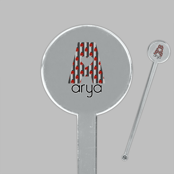 Ladybugs & Stripes Clear Plastic 7" Stir Stick - Round - Closeup