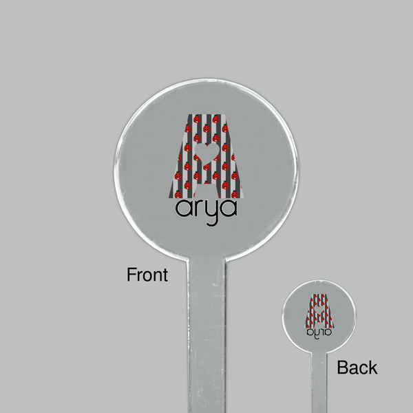 Ladybugs & Stripes Clear Plastic 7" Stir Stick - Round - Front & Back