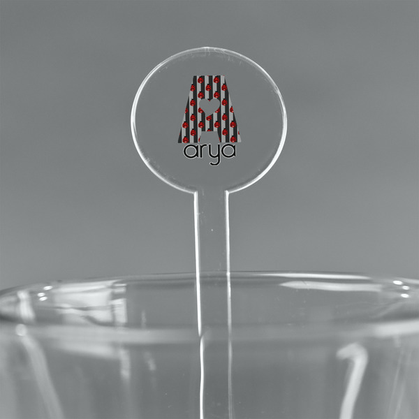Custom Ladybugs & Stripes 5.5" Round Plastic Stir Sticks - Clear (Personalized)