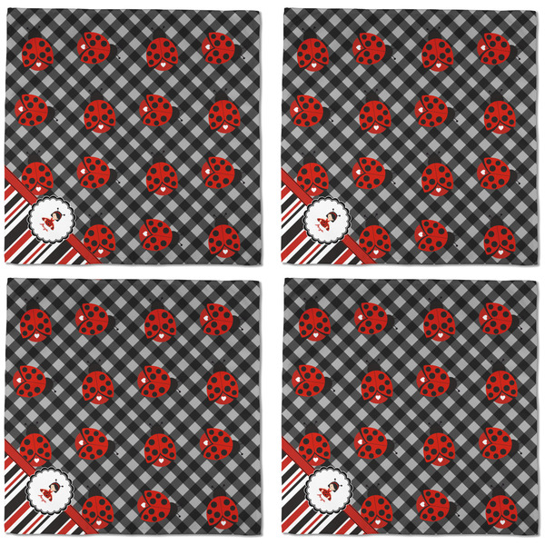 Ladybugs & Stripes Cloth Napkins - Personalized Dinner (APPROVAL) Set of 4