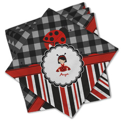Ladybugs & Stripes Cloth Cocktail Napkins - Set of 4 w/ Name or Text