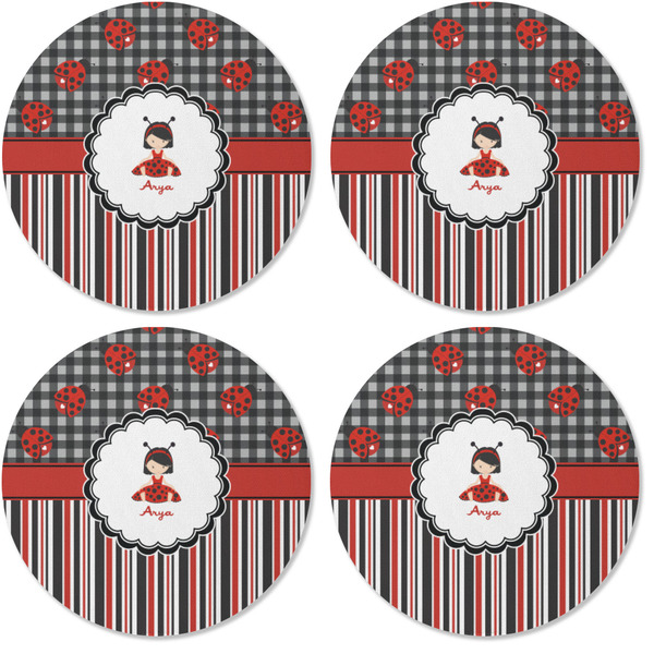 Ladybugs & Stripes Coaster Round Rubber Back - Apvl