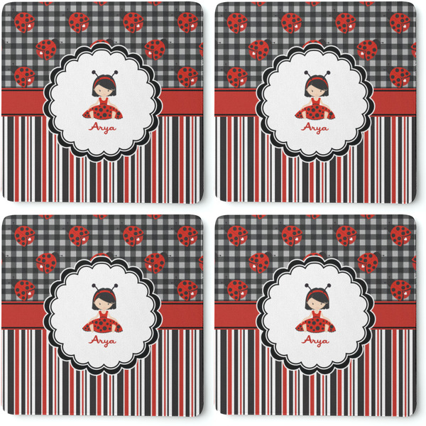 Ladybugs & Stripes Coaster Rubber Back - Apvl