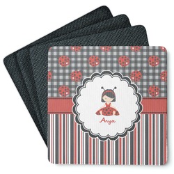 Ladybugs & Stripes Square Rubber Backed Coasters - Set of 4 (Personalized)