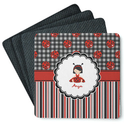 Ladybugs & Stripes Square Rubber Backed Coasters - Set of 4 (Personalized)