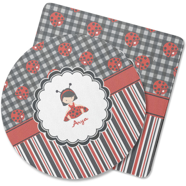 Custom Ladybugs & Stripes Rubber Backed Coaster (Personalized)