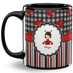 Ladybugs & Stripes 11 Oz Coffee Mug - Black (Personalized)