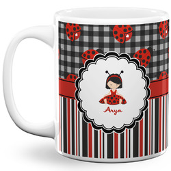 Ladybugs & Stripes 11 Oz Coffee Mug - White (Personalized)