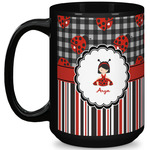 Ladybugs & Stripes 15 Oz Coffee Mug - Black (Personalized)