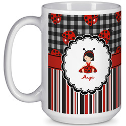 Ladybugs & Stripes 15 Oz Coffee Mug - White (Personalized)