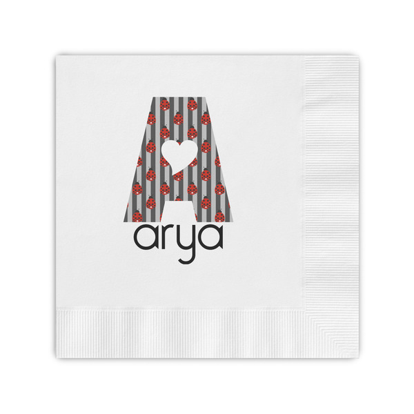 Custom Ladybugs & Stripes Coined Cocktail Napkins (Personalized)