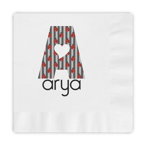 Custom Ladybugs & Stripes Embossed Decorative Napkins (Personalized)