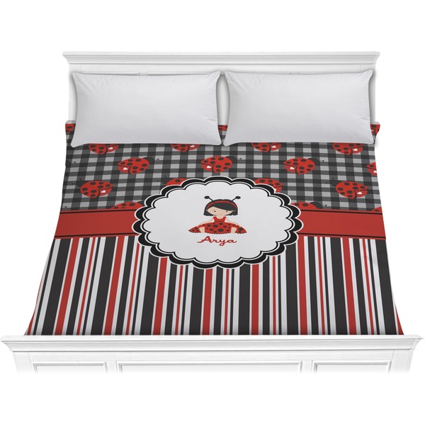 Custom Ladybugs & Stripes Comforter - King (Personalized)