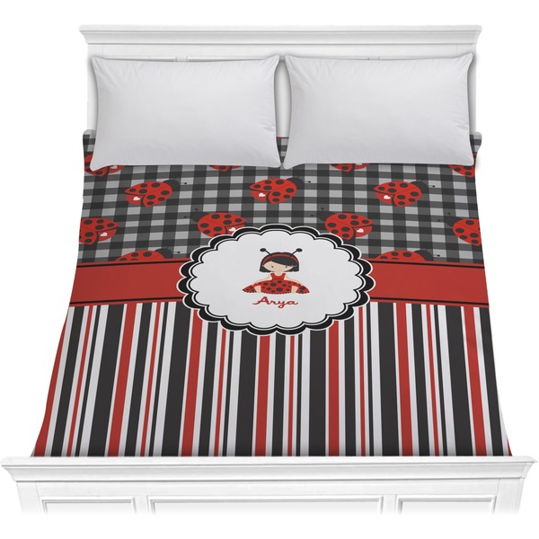 Custom Ladybugs & Stripes Comforter - Full / Queen (Personalized)