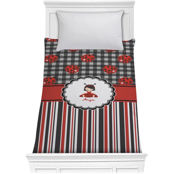 Custom Ladybugs & Stripes Comforter - Twin (Personalized)
