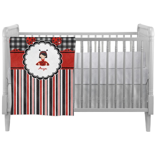 Custom Ladybugs & Stripes Crib Comforter / Quilt (Personalized)