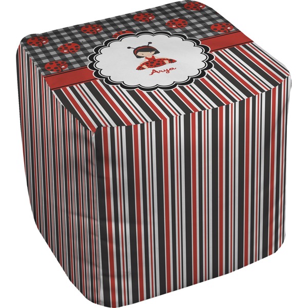 Custom Ladybugs & Stripes Cube Pouf Ottoman - 13" (Personalized)