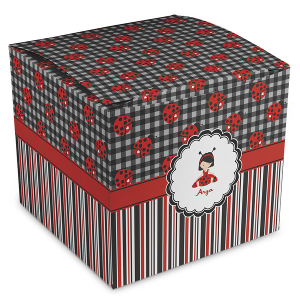 Custom Ladybugs & Stripes Cube Favor Gift Boxes (Personalized)