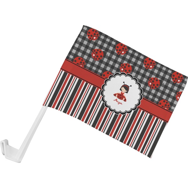Custom Ladybugs & Stripes Car Flag - Small w/ Name or Text