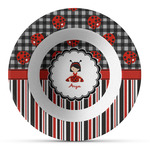 Ladybugs & Stripes Plastic Bowl - Microwave Safe - Composite Polymer (Personalized)