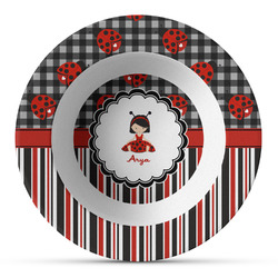 Ladybugs & Stripes Plastic Bowl - Microwave Safe - Composite Polymer (Personalized)