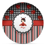 Ladybugs & Stripes Microwave Safe Plastic Plate - Composite Polymer (Personalized)