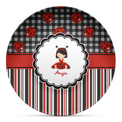 Ladybugs & Stripes Microwave Safe Plastic Plate - Composite Polymer (Personalized)