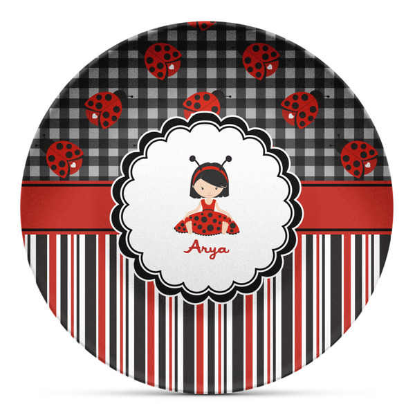Custom Ladybugs & Stripes Microwave Safe Plastic Plate - Composite Polymer (Personalized)