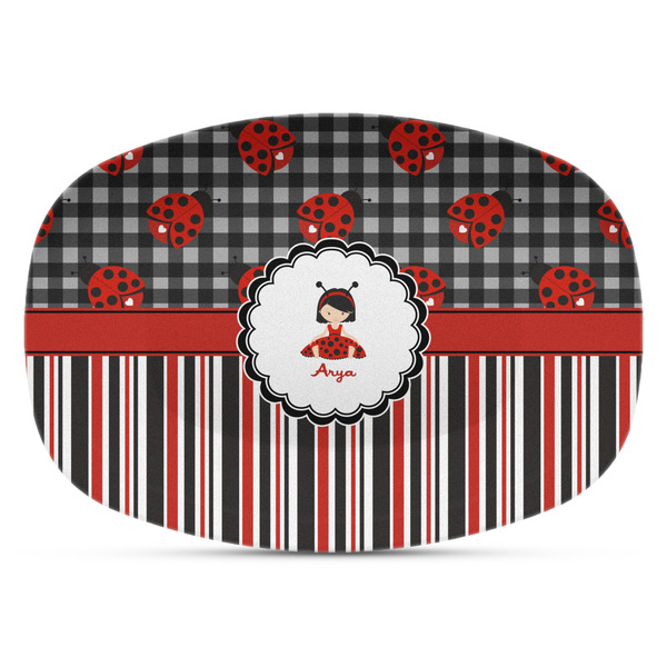 Custom Ladybugs & Stripes Plastic Platter - Microwave & Oven Safe Composite Polymer (Personalized)