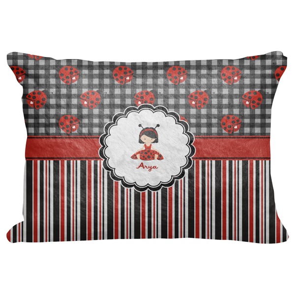 Custom Ladybugs & Stripes Decorative Baby Pillowcase - 16"x12" (Personalized)