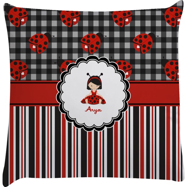 Custom Ladybugs & Stripes Decorative Pillow Case (Personalized)