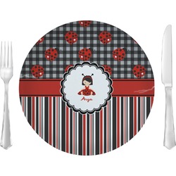 Ladybugs & Stripes Glass Lunch / Dinner Plate 10" (Personalized)